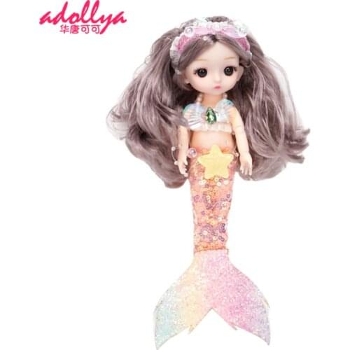 Adollya 18cm BJD Doll Cute Long Hair Mermaid clothes BJD Jointed Doll 1/12 Dolls for Girls Toys for Children