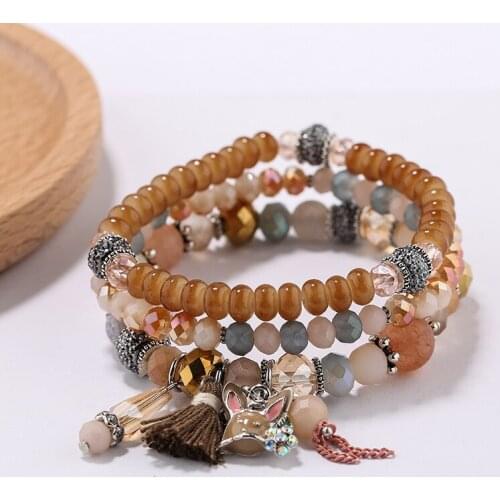 Vintage Multilayer Tassel Bracelets For Women Bohemian Cute Cat Bead Bracelets & Bangles Pulsera Ethnic Femme Jewelry
