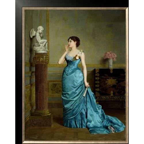 The Young Woman in front of the Sculpture Embroidery Needlework 14CT Unprinted DIY Cross Stitch Kits Handmade Art Wall Decor