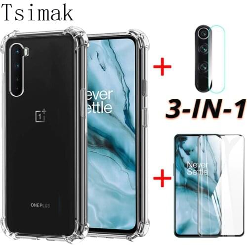 3-in-1/Silicone Cover For OnePlus Nord N10 N100 Case Oneplus 8T 6T 7T 7 8 Pro 5G Tempered Glass Screen Protector Camera Len Film