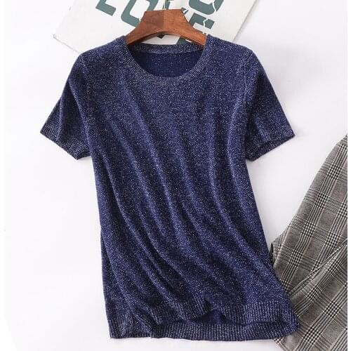 Women tshirt flash knitting t shirts female short sleeve o-neck girls t shirt loose casual breathable t shirt for women pullover
