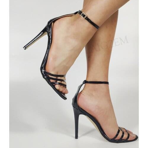 LAIGZEM Women Sandals Open Toe Ankle Straps Shiny Pumps 2021 Ladies Stiletto High Heels Prom Prom Shoes Woman Big Size 4148 52