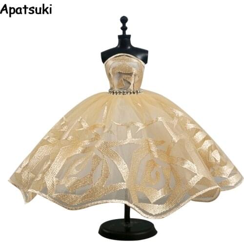 Golden Ballet Tutu Dress For Barbie Doll Outfits Clothes 1/6 Dolls Accessories Rhinestone 3-layer Skirt Ball Party Gown Toys