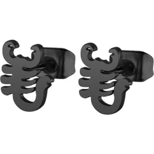 1Pair Well Defined Scorpion Earrings Stainless Steel Earring Hiphop Black Animal Ear Studs Jewelry For Women Kids Girls