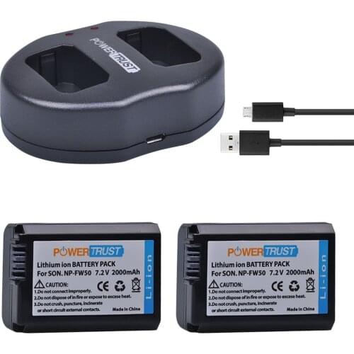 2x 2000mAh NP-FW50 NP FW50 NPFW50 Batteries + USB Dual Charger for Sony Alpha a6500 a6300 a7 7R a7R a7R II a7II NEX-3 NEX-3N
