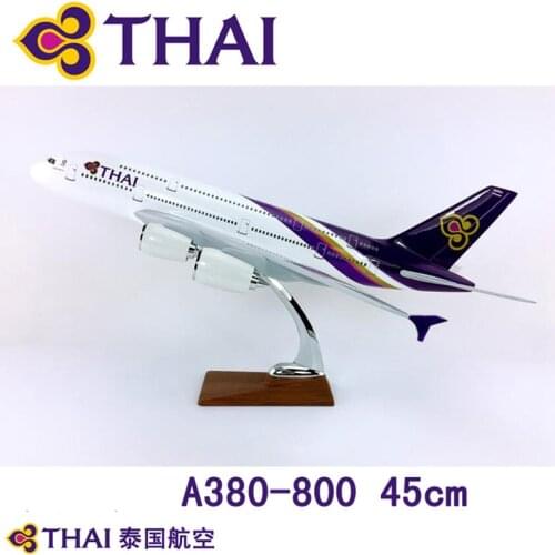 45cm airplane model toys Airbus A380-800 aircraft THAI airline 1/133 scale plastic alloy plane with base F display collective
