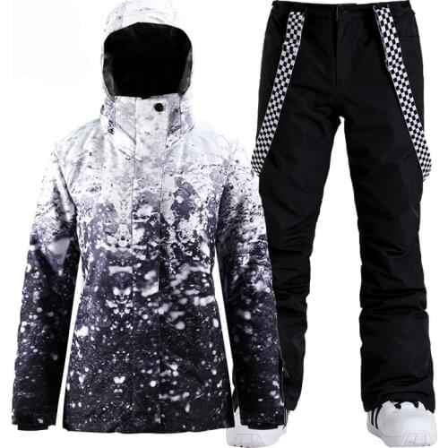 Brand Womens Snow Suit Wear Outdoor Sports Costumes Waterproof Windproof Snowboarding Sets Ski Jackets and Strap Pants Girls