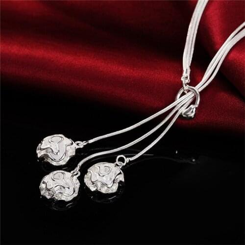 925 Sterling Silver Three Rose Flowers Snake Chain Necklace For Women Charm Wedding Engagement Party Fine Jewelry Gift