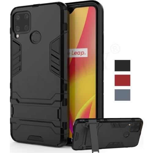 For Oppo Realme C15 Case Cover Realme C11 C12 TPU Bumper Robot Holder Stand Shockproof Armor Phone Back Case For Oppo Realme C15