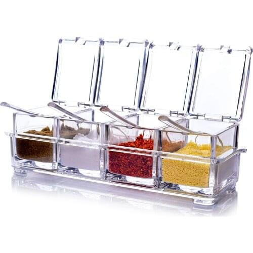 Four in One Waterproof and Moisture Proof Clear Seasoning Storage Container with Spoons