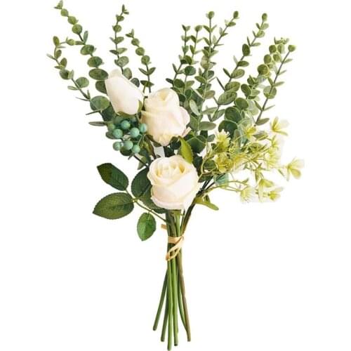 Artificial Flowers Bouquets Flower Arrangements Silk Roses Eucalyptus Leaves Berries Wedding Bouquets Floral