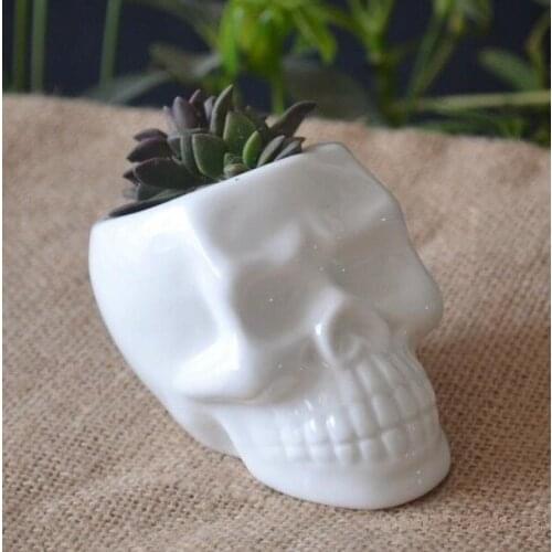 Ceramic Head Skull Model Flower Pot Decorative Desktop Porcelain Cranium Succulent Planter Houseware Ornament Craft Accessories