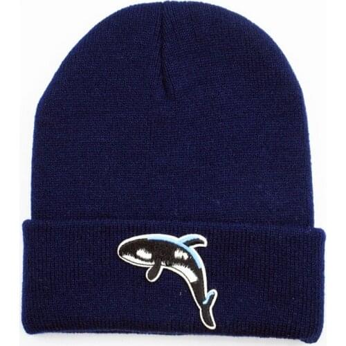 LDSLYJR Cotton dolphin animal embroidery Thicken knitted hat winter warm hat Skullies cap beanie hat for men and women 314