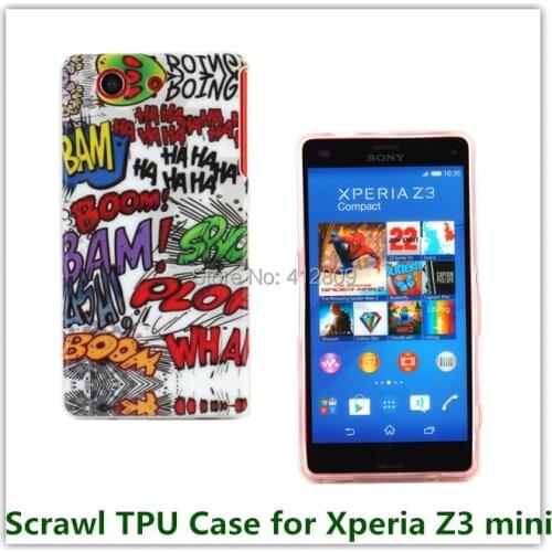 Fashion Embossing Graffiti IMD Soft TPU Pouch Case for Sony Xperia Z3 Compact / Z3 Mini M55W Clear Cover Case Free