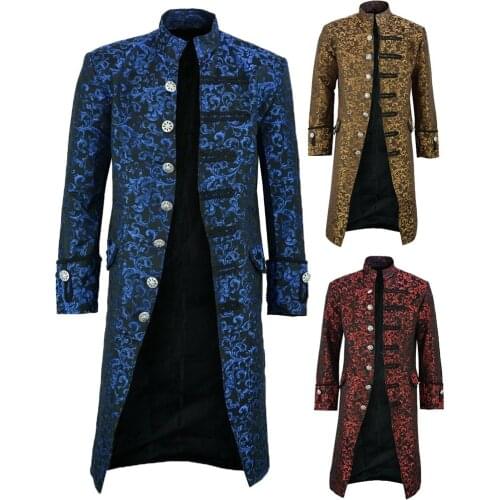 Gothic New Mens Vintage Tailcoat Jacket Gothic Steampunk Long Sleeve Jacket Victorian Dress Jacket Halloween Casual Button Clot