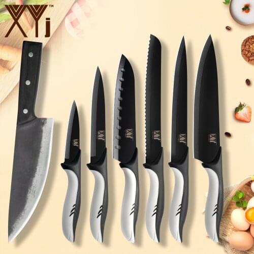 7pcs Kitchen Knives Set Stainless Steel 8'' INCH Handmade Forged Chef Butcher Cleaver Knife Wood Handle Survival Hiking Tools