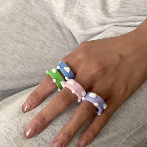 New Ins Simple Irregular White Cloud Ring Cute Color Resin Cloud Ring For Women Girl Fashion Jewelry Gift