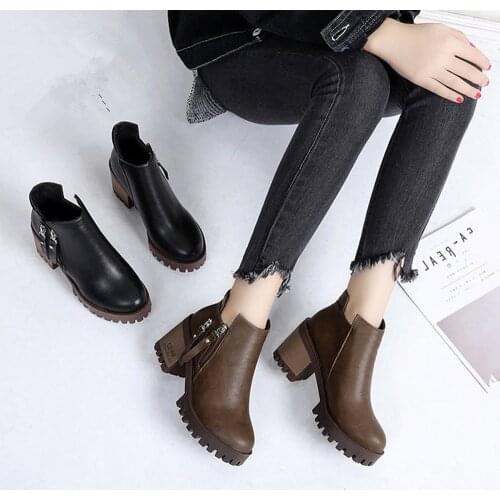 2019 autumn winter boots women European style with Martin boots female round head thick with womens boots Korean womens shoes