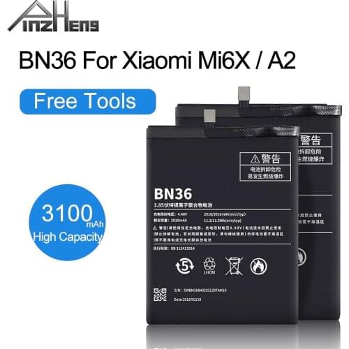 PINZHENG 3100mAh BN36 Phone Battery For Xiaomi Mi 6X Mi6X Mi A2 MiA2 BN36 Battery High Quality Mobile Phone Replacement Batterie