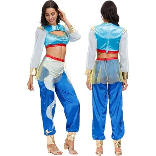 Princess Dress Up Of Aladdin And the Magic Lamp Halloween Purim Adult Women Party Jasmine Cosplay Costume Top+Pants