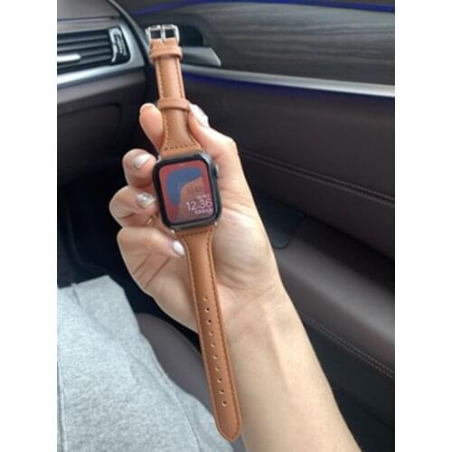 Genuine Leather Strap For Apple Watch Band 1 2 3 4 5 6 SE Slim Bracelet Strap Band for iWatch Series 44mm 40mm 38mm 42mm