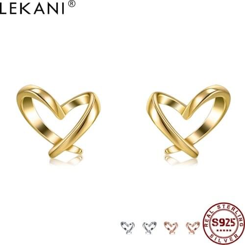 LEKANI S925 Sterling Silver Cute Heart Earrings For Women Simple Gold Color Tiny Stud Earring Fine Jewelry Engagement Gift