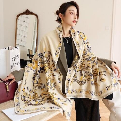Floral Winter Scarf Women Cashmere Pashmina Shawl Wraps Lady Thick Warm Scarves Female Bufanda Stoles Echarpe 2021 New