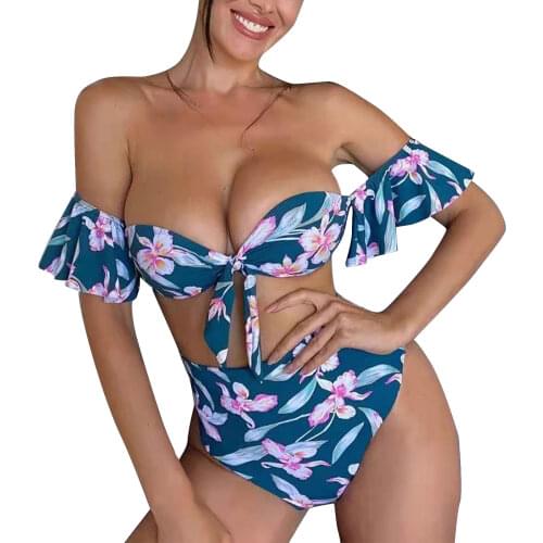 Sexy Womens Two Piece Split Bikini Suits Floral High Waist Strapless Swimsuit Push Up Padded Swimwear 2021 Summer Beachwear