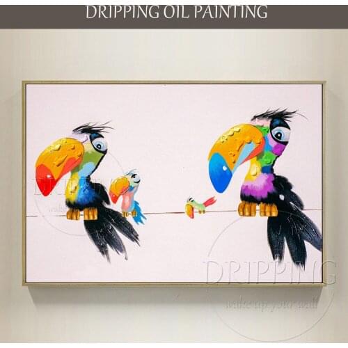 Best Wall Picture Hand-painted Modern Wall Picture Toucan Birds Oil Painting Handmade Funny Animal Birds 4 Toucans Oil Painting
