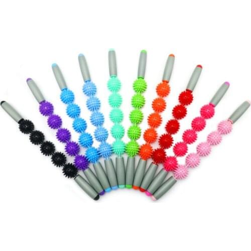 Gym Muscle Massage Roller Yoga Stick Body Massage Relax Tool Muscle Roller Sticks with 5 Ball Point Spiky Ball Spike Fascia Rod