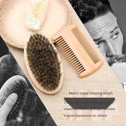 High Quality Soft Boar Bristle Wood Beard Brush Hairdresser Shaving Tool Men Mustache Comb Kit With Gift Bag Beard Hair Comb Set