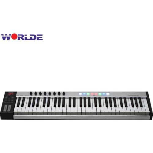 WORLDE Blue whale 61 Portable USB MIDI Controller Keyboard 61 Semi-weighted Keys 8 RGB Backlit Trigger Pads LED Display with USB