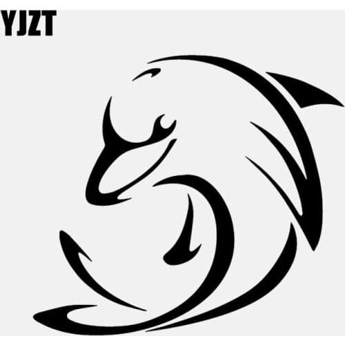 YJZT 16CM*14.4CM Vinyl Decals Cartoon Dolphin Fishing Car Sticker Black/Silver C24-0924