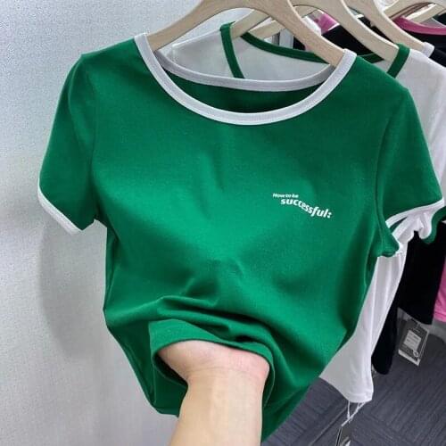 TSXT 2021 New Korean Version Of The Summer Fashion Casual Round Pure Color Mosaic Short-Sleeve T Shirt