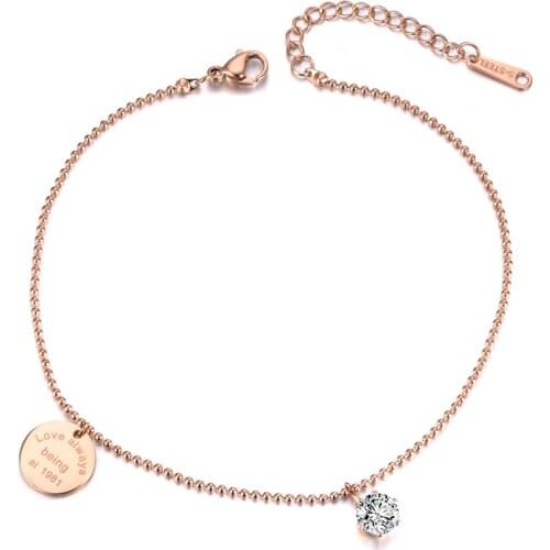 Trendy Love Tag CZ Crystal Charm Bracelets For Women Stainless Steel Link & Chain Bracelet For Summer Vacation B19041