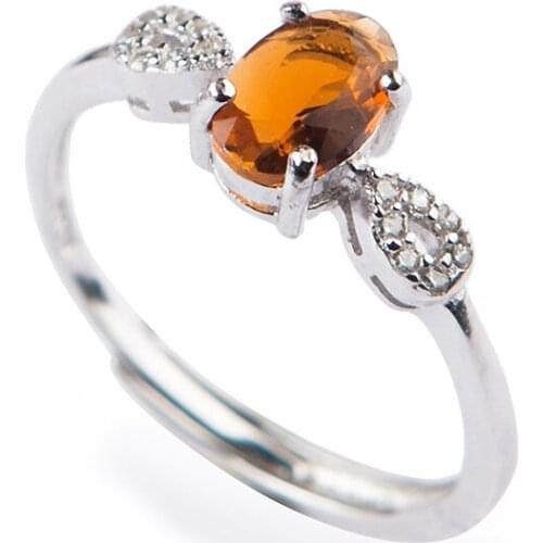 Genuine Natural Yellow Tourmaline Quartz Crystal Women Adjustable Size Fashion Ring 7*5mm