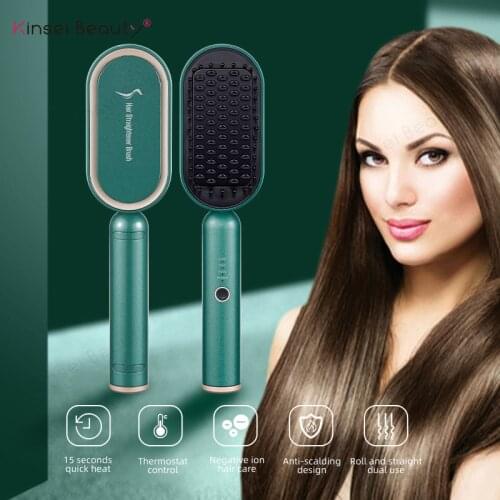 2 IN 1Professional Electric Hair Straightener Brush Heated Comb Straightening Combs Men Beard Hair Straight & Curly Styling Tool
