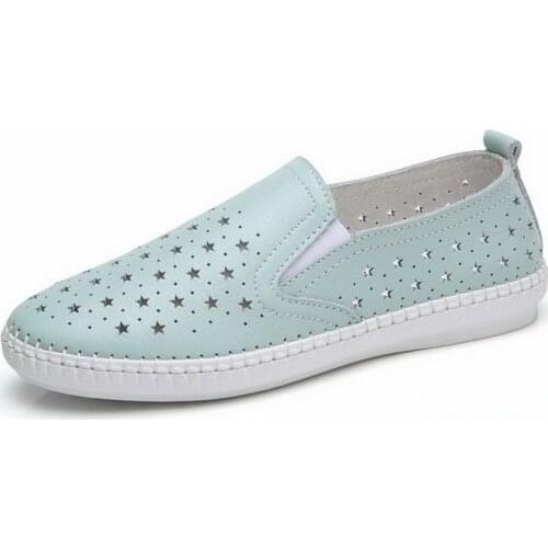 2020 new summer womens shoes real cowhide flat loafers ladies breathable flat soft bottom non-slip casual womens shoes