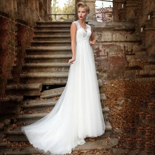 2020 V Neck Maternity Custom Made Wedding Dresses Vestido De Noiva Long Tulle Empire Lace Up Back Bridal Gowns Appliques Lace