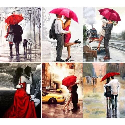 5D Diamond Painting Embroidery "Lovers under the Square Red Umbrella" DIY Painting Art Portrait Round/Square Embroidery Inlaid