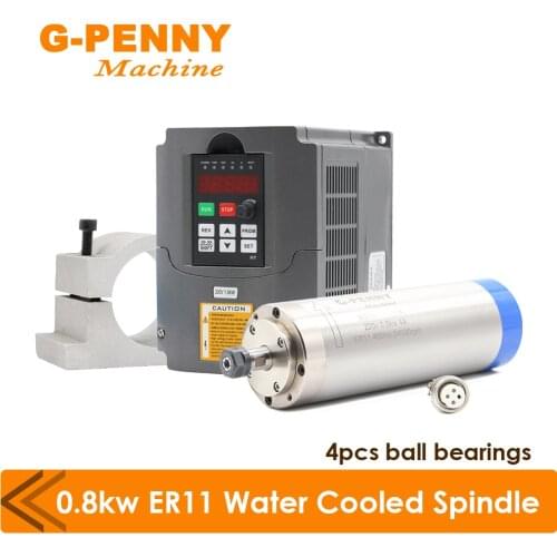 800W ER11 Water Cooled Spindle Motor 4 Bearings & 1.5KW VFD Inverter Frequency Drive & 65mm Aluminium Bracket Clamp Bracket