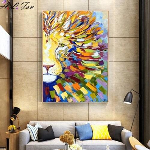 Lion color abstract paintings canvas print posters and wall art prints african animals room decor Light luxury art fashion moder