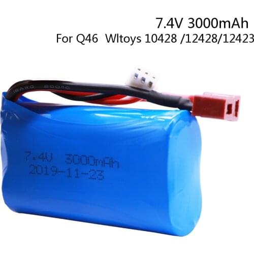 Lipo Battery for Q46 Wltoys 10428 /12428/12423 RC Car Spare Parts Accessories 7.4V 3000MAH 18650 2S T Plug battery