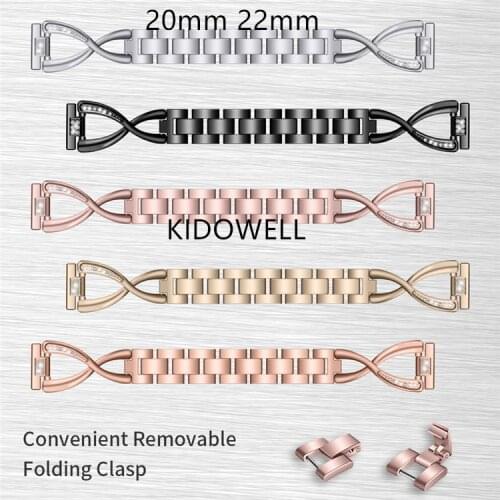 20mm 22mm Bling Diamond Metal Strap For Samsung Gear Sport S2 S3 Galaxy Watch 42mm 46mm Active Band Amazfit Bip Huawei GT 2 Band