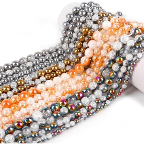 6/8/10/12 mm Beads Crystal Flower Beads Charms Champagne Gold Sliver Color Bracelet Necklace For Jewelry Making DIY 37-39cm