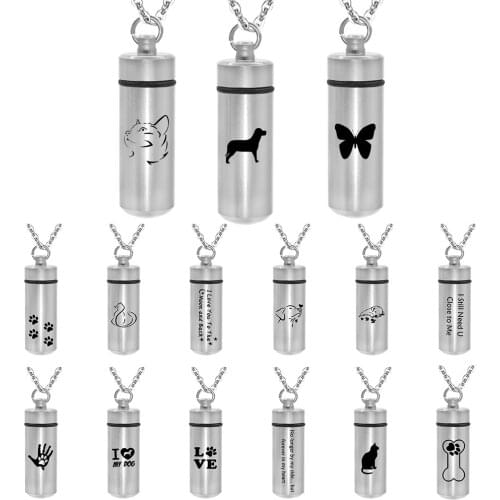 Cylinder Cremation Ash Jewelry Pet Cremation Urn Necklace for Ashes Keepsake Aluminum alloy Pendant and Stainless steel Chain