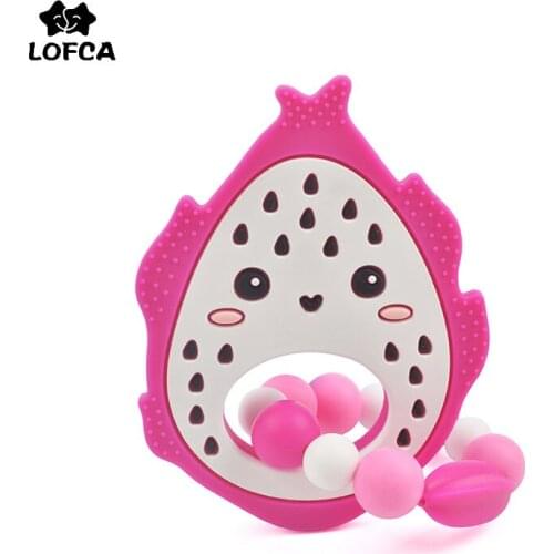 LOFCA Baby Teether Dragon Fruit Bracelet Pendant Pacifier Clip Baby Teething Toy Silicone Beads Chew Food Grade Silicone Beads