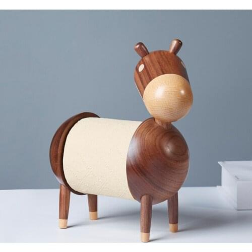 HOME DECOR ROLL HOLDER WOODEN LIVING ROOM KITCHEN PAPER TOWEL HOLDER LITTLE DONKEY FIGURINES HOME CARTOON CRAFTS BATHROOM RACK