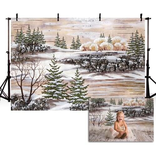 Mehofond Winter Forest Backdrop Hand Painted Wasteland Snow Rock Christmas Baby Portrait Photography Background for Photo Studio