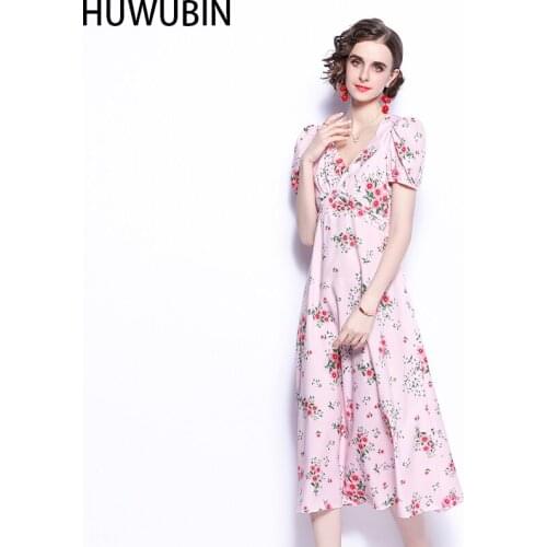 French Floral Dress 2021 Summer New Round Neck Chic Womens Clothing Art Niche Printing Avant-Garde Fashion Elegant Dress